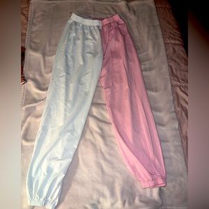 White and pink spilt/ color blocking sweatpants